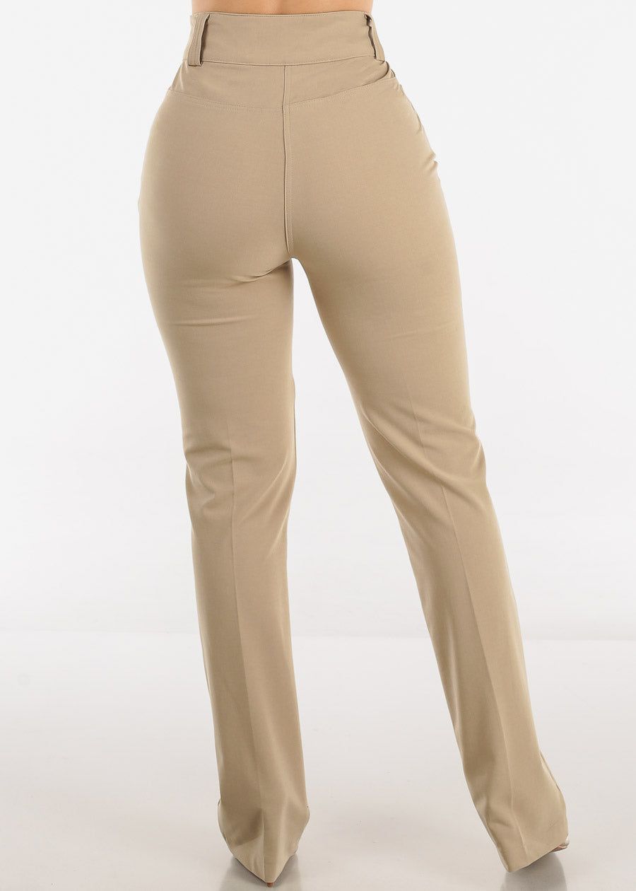 Khaki Super High Waist Dressy Bootcut Pants sold by Moda product image thumbnail 4