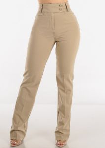 Khaki Super High Waist Dressy Bootcut Pants sold by Moda
