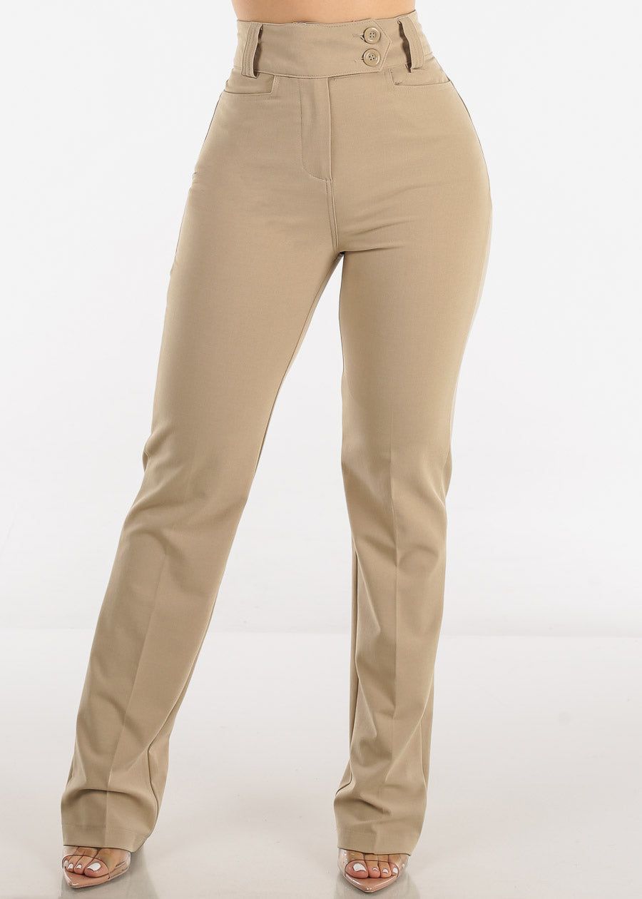 Khaki Super High Waist Dressy Bootcut Pants sold by Moda product image thumbnail 2