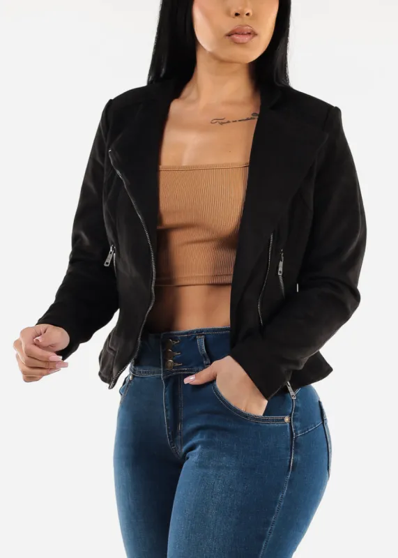 Long Sleeve Black Suede Moto Jacket sold by Moda