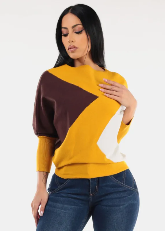 Quarter Sleeve Colorblock Sweater Yellow sold by Moda