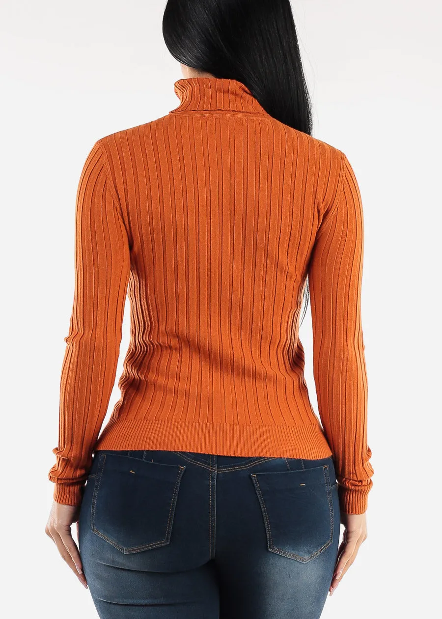 Long Sleeve Ribbed Turtleneck Sweater Rust sold by Moda product image thumbnail 4