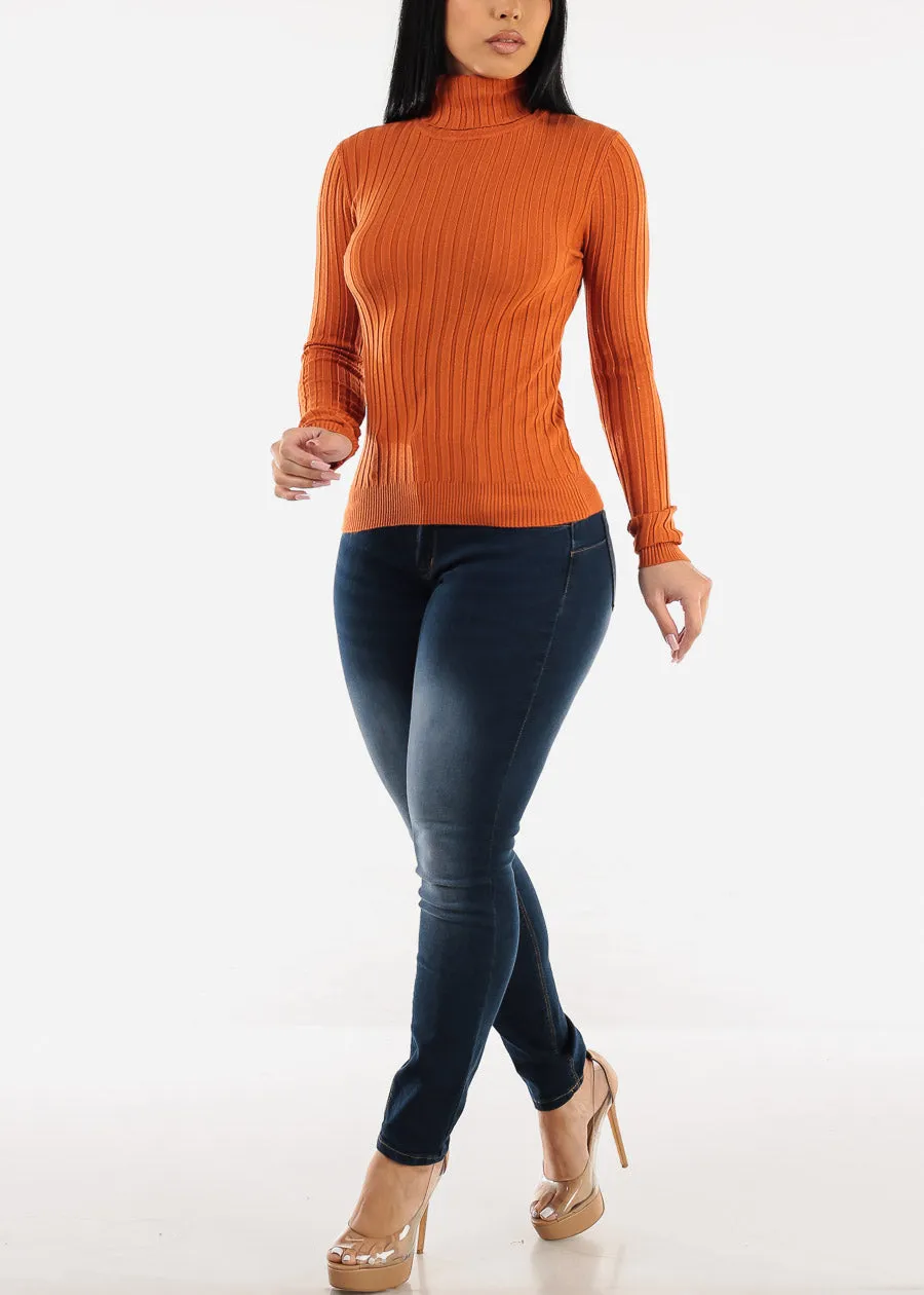 Long Sleeve Ribbed Turtleneck Sweater Rust sold by Moda product image thumbnail 2