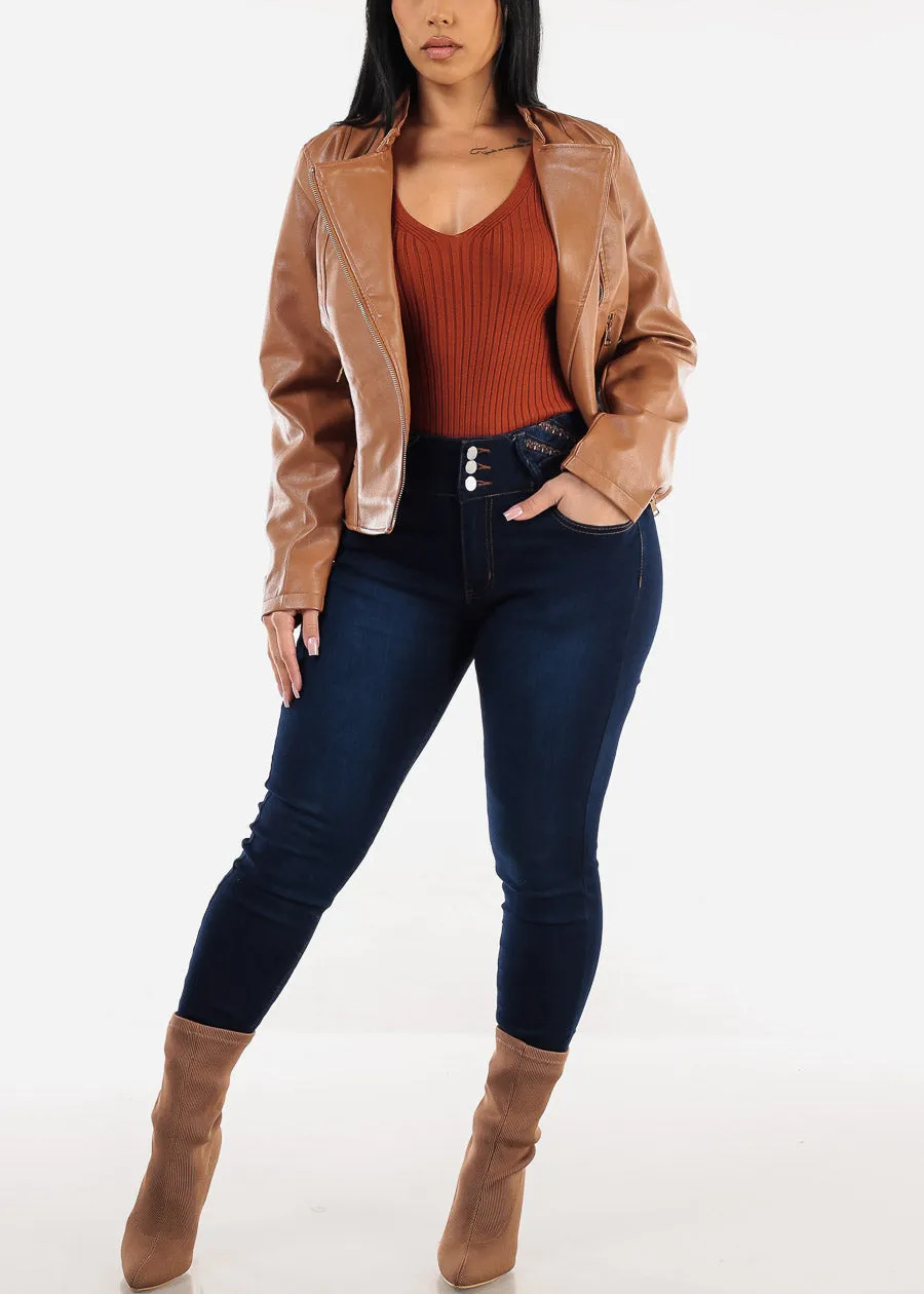 Short Sleeve V-Neck Rib Knit Sweater Top Rust sold by Moda product image thumbnail 5