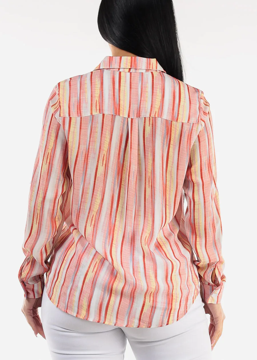 Long Sleeve Button Down Stripe Blouse Multicolor sold by Moda product image thumbnail 4