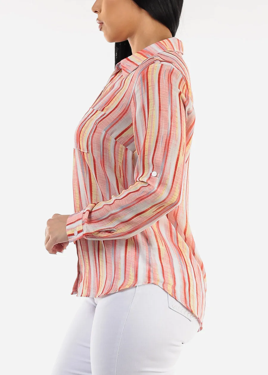 Long Sleeve Button Down Stripe Blouse Multicolor sold by Moda product image thumbnail 3