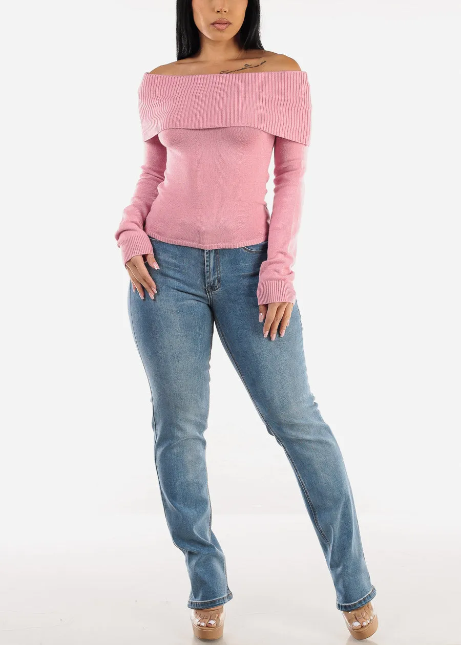 Off Shoulder Ribbed Sweater Top Pink sold by Moda product image thumbnail 2