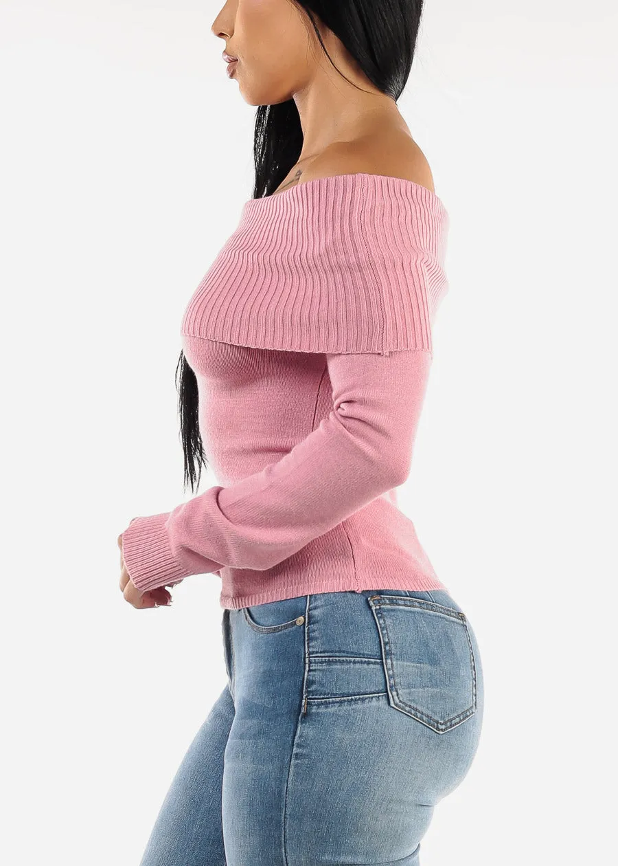 Off Shoulder Ribbed Sweater Top Pink sold by Moda product image thumbnail 3