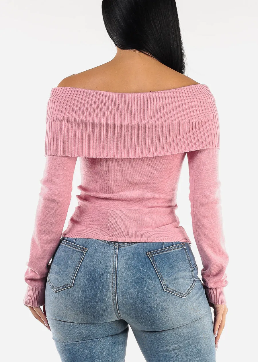 Off Shoulder Ribbed Sweater Top Pink sold by Moda product image thumbnail 4