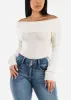 Off Shoulder Ribbed Sweater Top Ivory sold by Moda