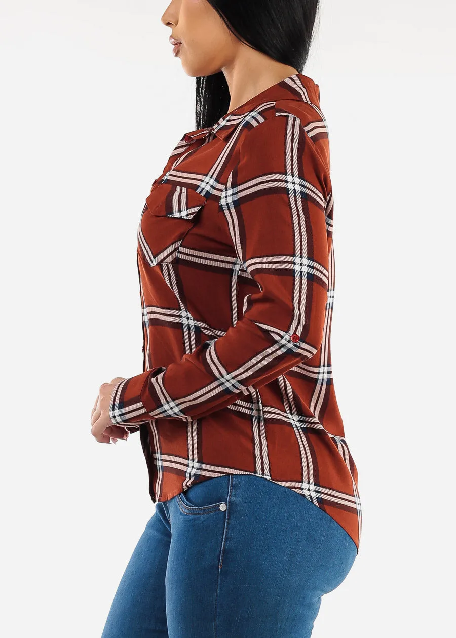 Long Sleeve Button Down Plaid Blouse Rust sold by Moda product image thumbnail 3