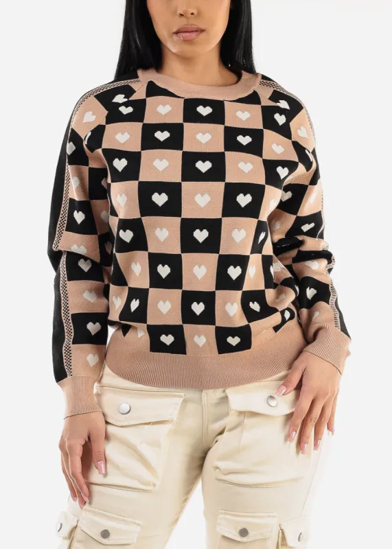 Round Neck Long Sleeve Printed Sweater Taupe sold by Moda