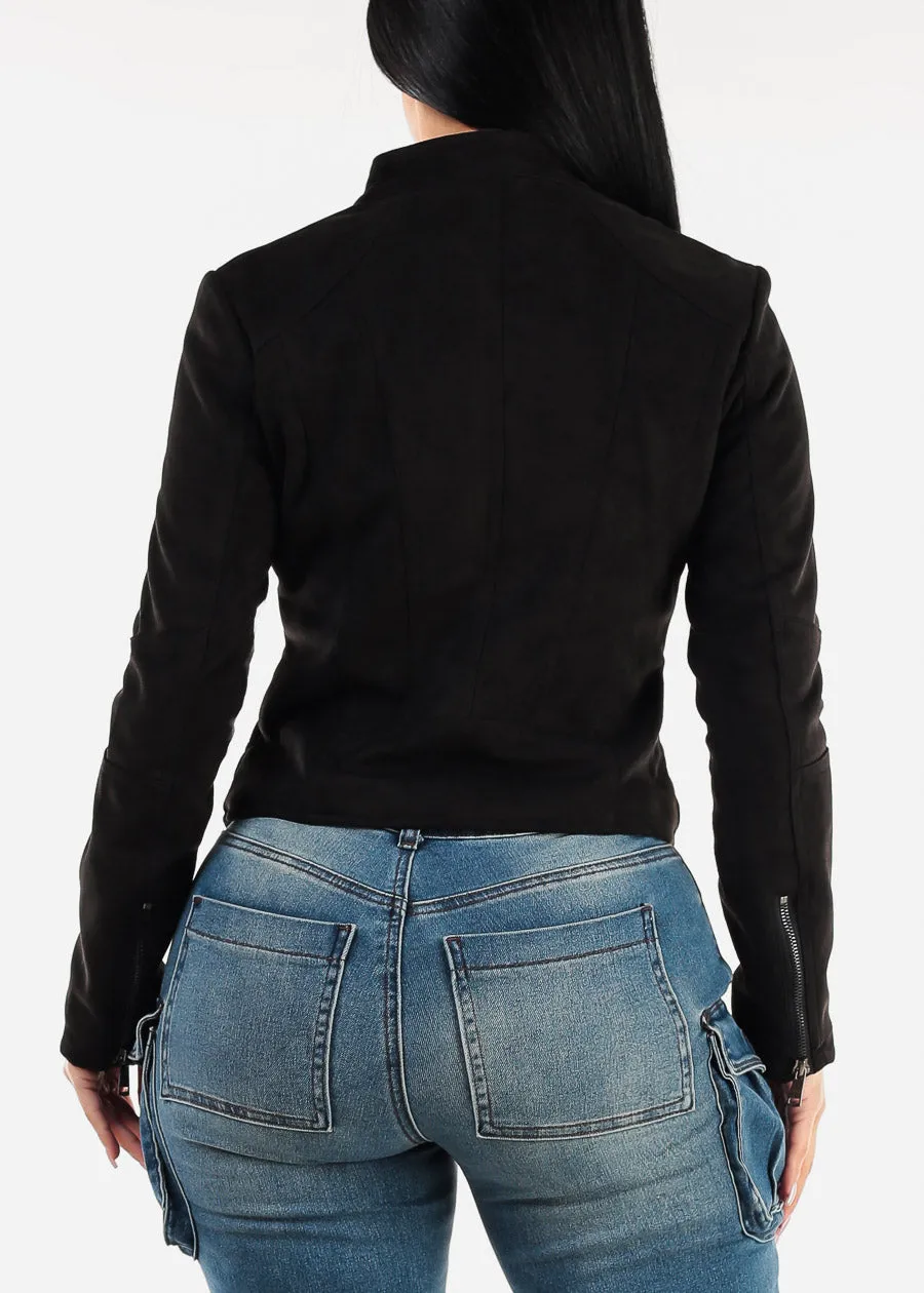 Zip Up Long Sleeve Black Suede Jacket sold by Moda product image thumbnail 4