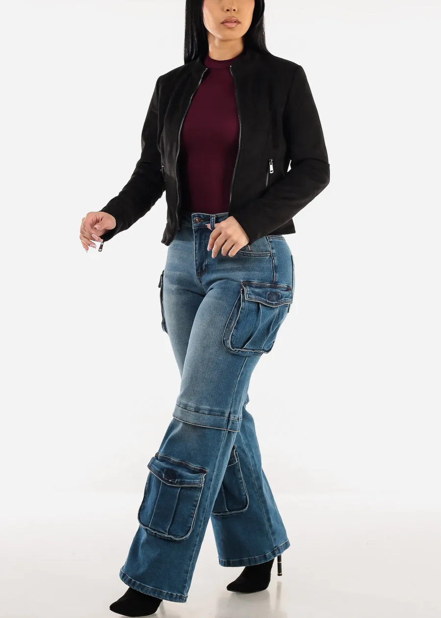 Zip Up Long Sleeve Black Suede Jacket sold by Moda product image thumbnail 2