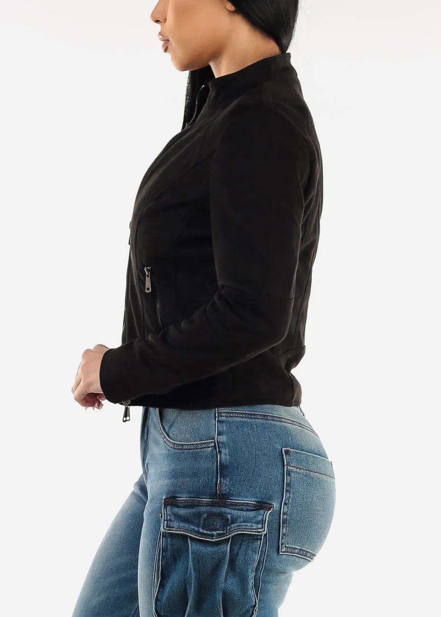 Zip Up Long Sleeve Black Suede Jacket sold by Moda product image thumbnail 3