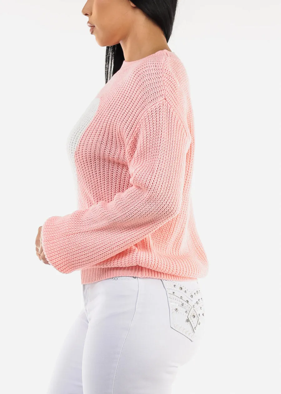 Long Sleeve Crewneck Knitted Sweater Pink "Heart" sold by Moda product image thumbnail 3