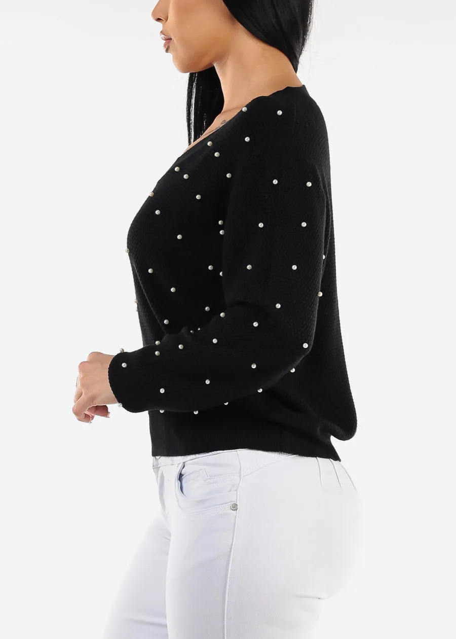 Long Sleeve Vneck Black Pearl Sweater sold by Moda product image thumbnail 3