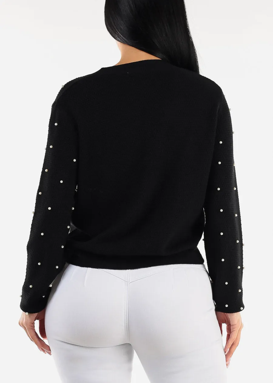 Long Sleeve Vneck Black Pearl Sweater sold by Moda product image thumbnail 4