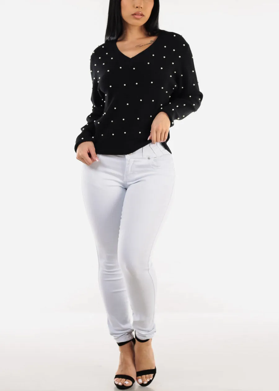 Long Sleeve Vneck Black Pearl Sweater sold by Moda product image thumbnail 2