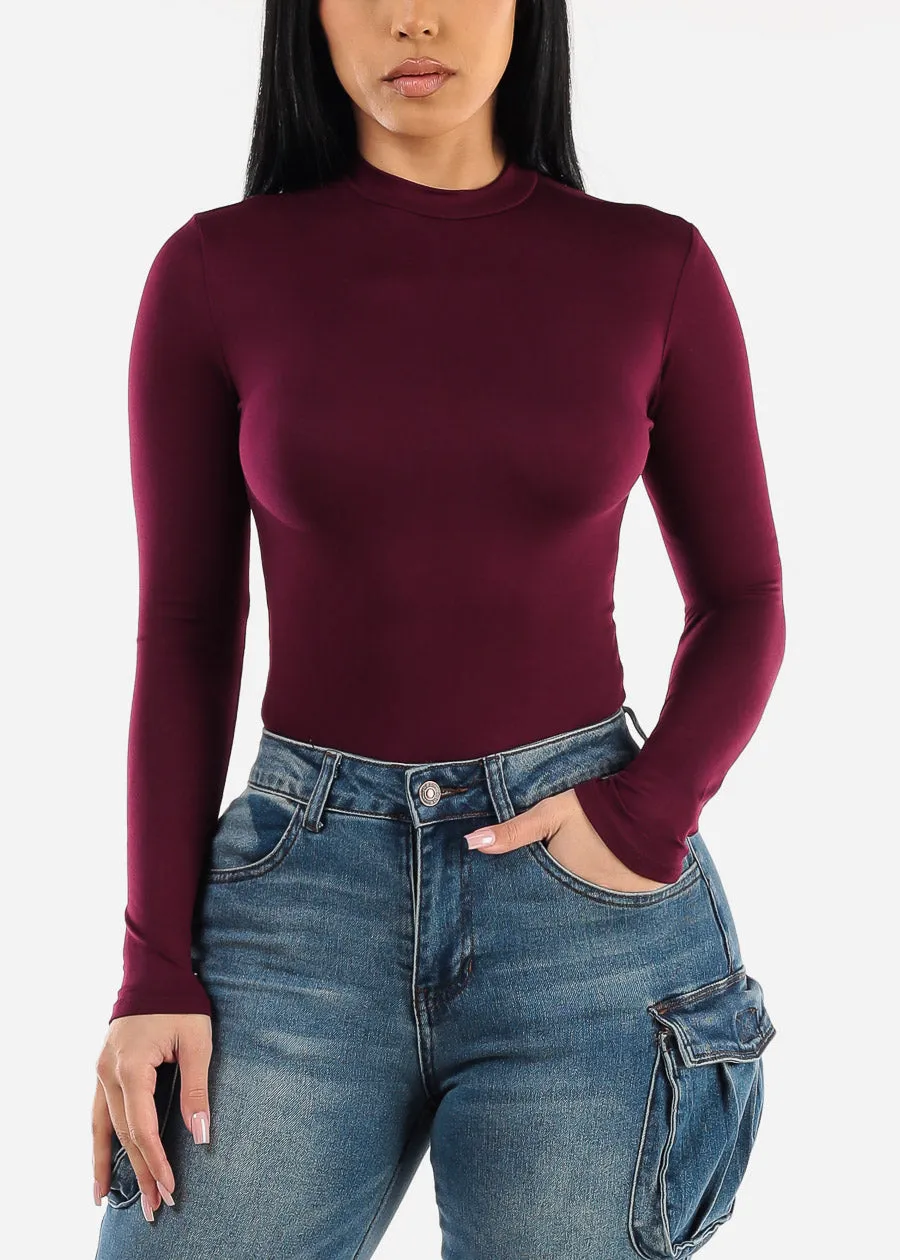 Long Sleeve Mock Neck Thong Bodysuit Dark Purple sold by Moda product image thumbnail 5