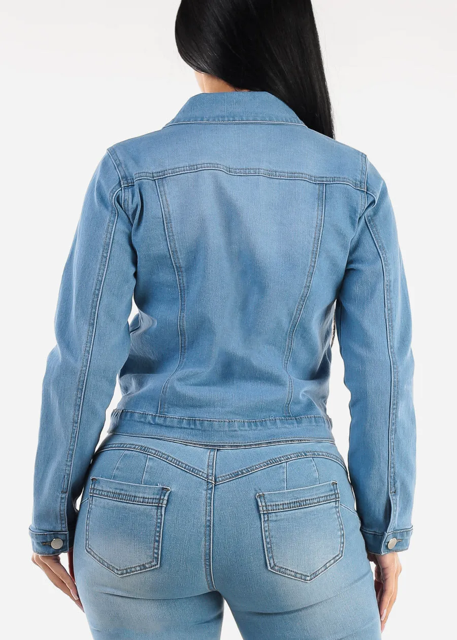 Long Sleeve Button Up Denim Jacket Light Blue sold by Moda product image thumbnail 4