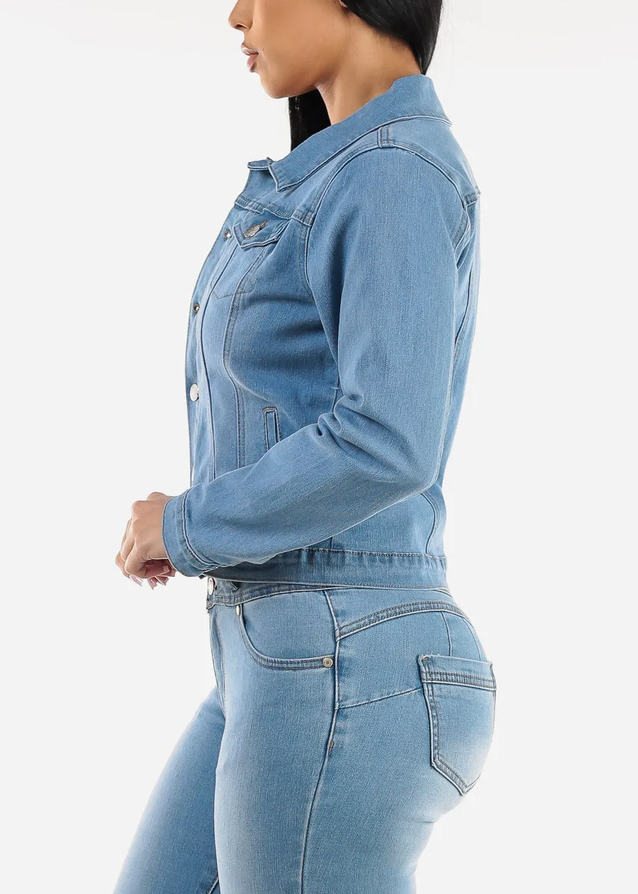 Long Sleeve Button Up Denim Jacket Light Blue sold by Moda product image thumbnail 3