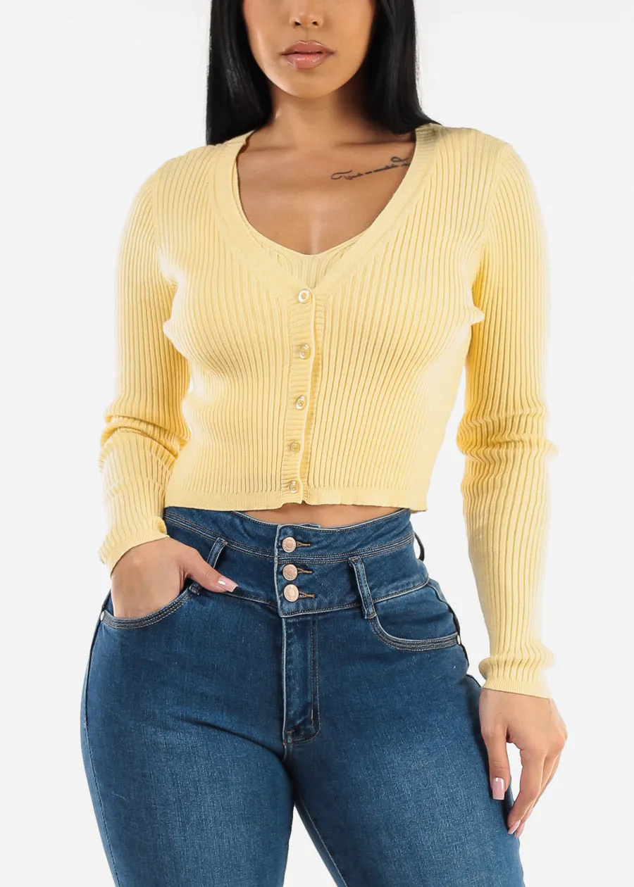 Sleeveless Crop Top & Cardigan Sweater Yellow (2 PCE SET) sold by Moda product image thumbnail 5