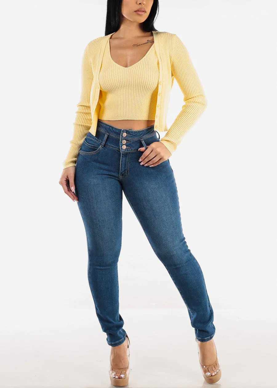Sleeveless Crop Top & Cardigan Sweater Yellow (2 PCE SET) sold by Moda product image thumbnail 2