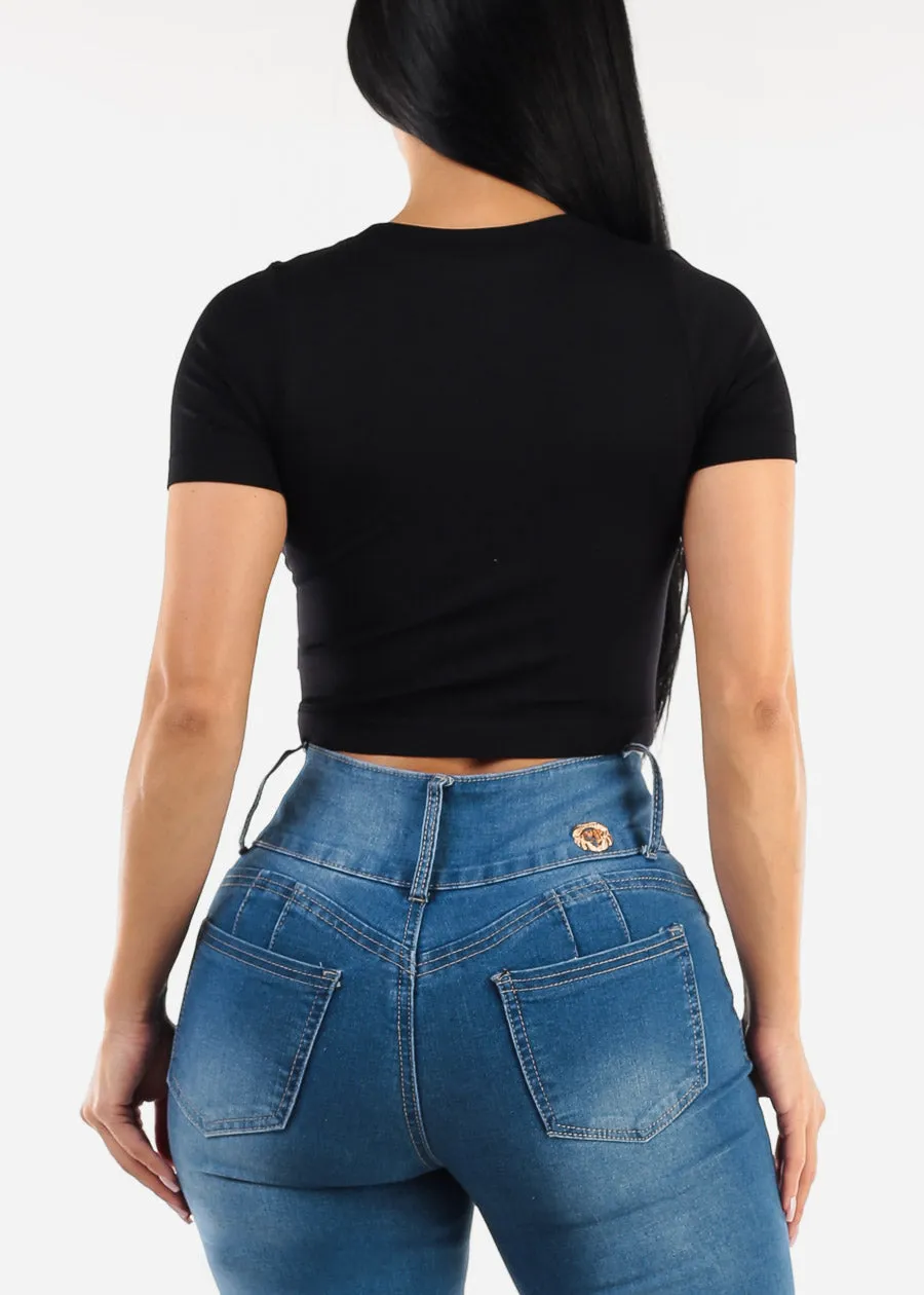 Short Sleeve Black Graphic Crop Top "Apparently" sold by Moda product image thumbnail 4