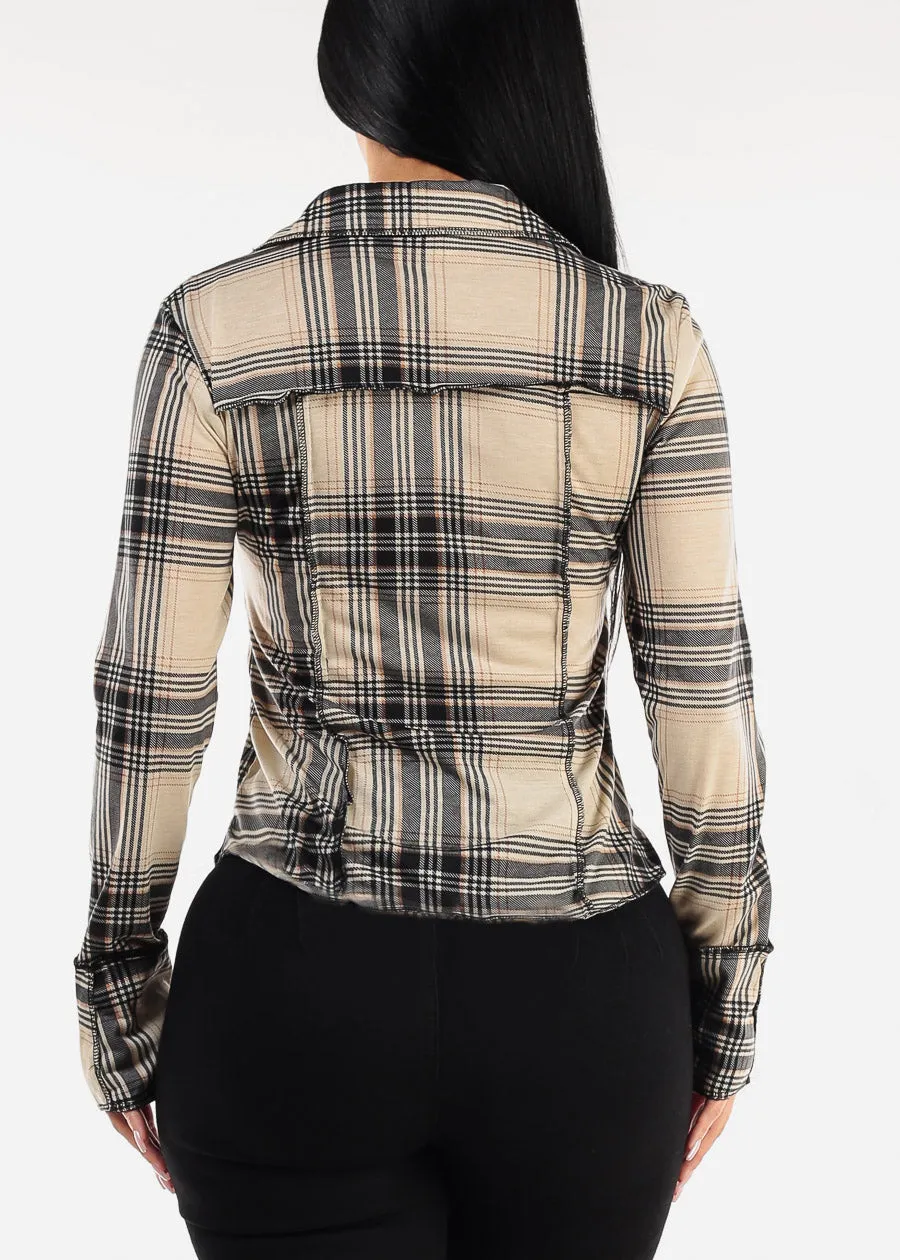 Long Sleeve Button Up Plaid Shirt Black & Beige sold by Moda product image thumbnail 4
