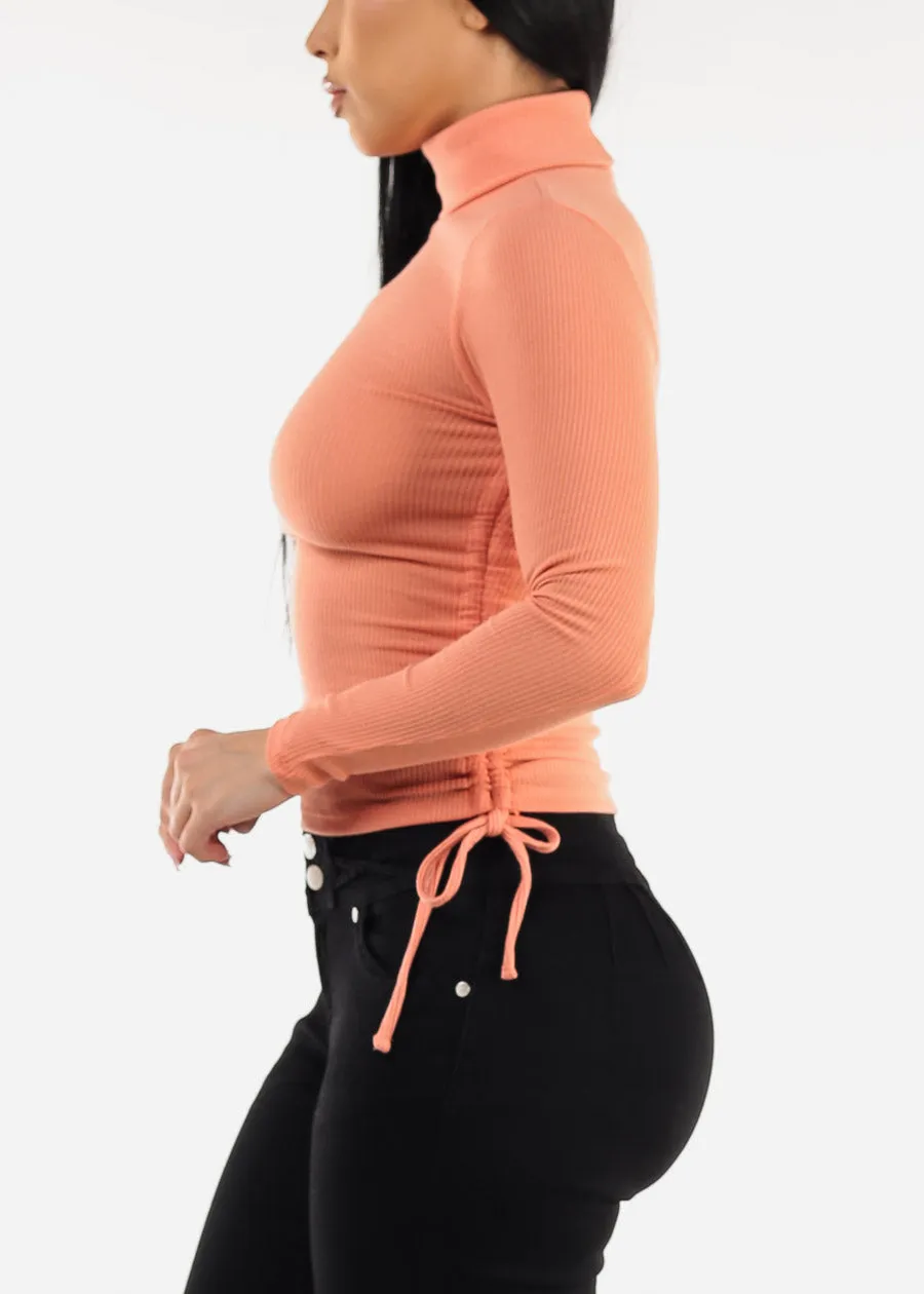 Long Sleeve Turtleneck Side Ruched Sweater Top Peach sold by Moda product image thumbnail 3