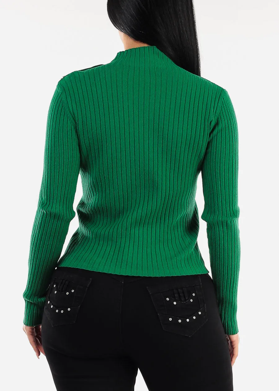 Long Sleeve Green Knitted Sweater w Button Detail sold by Moda product image thumbnail 4