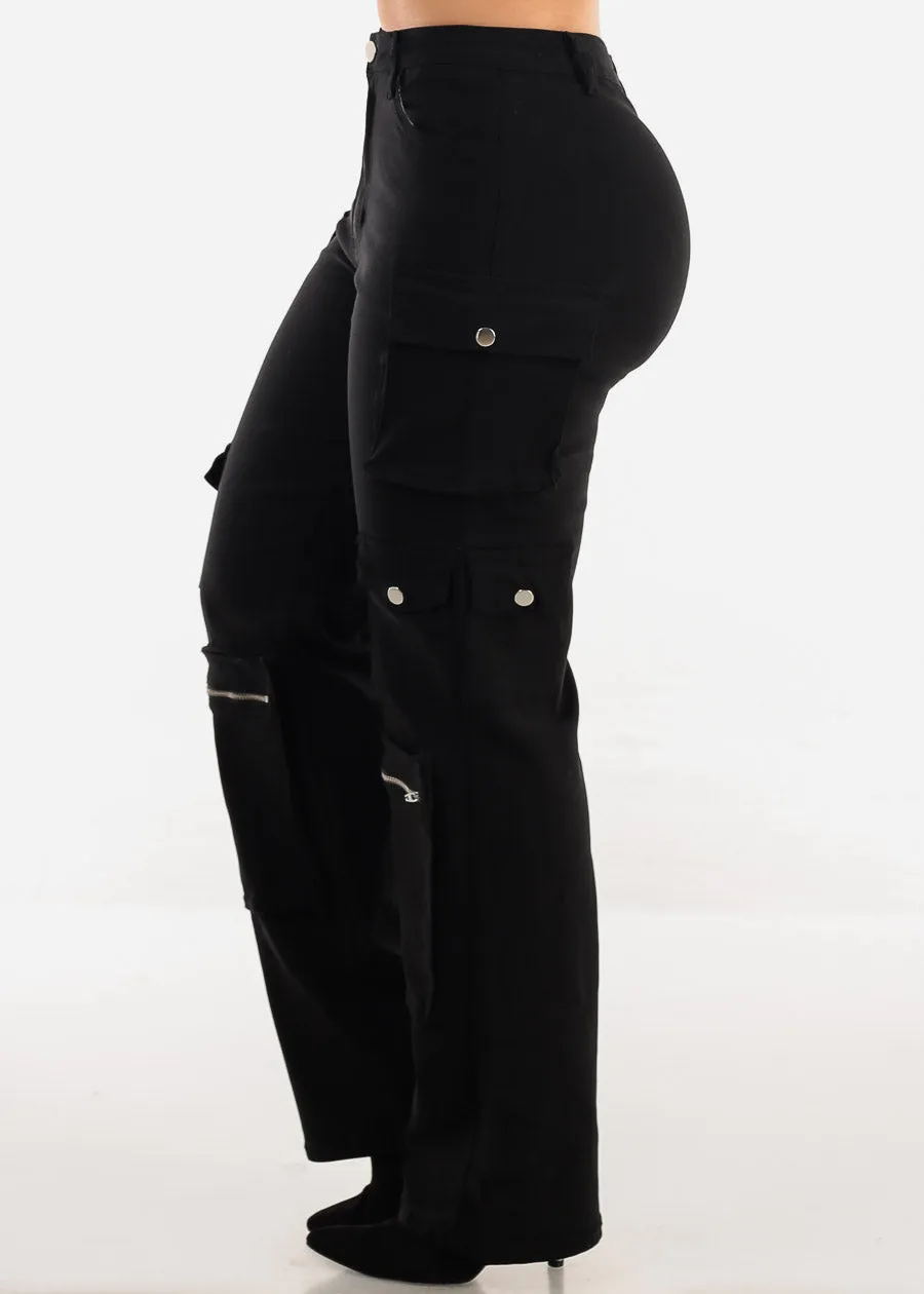 High Waist Black Hyper Stretch Cargo Pants sold by Moda product image thumbnail 3
