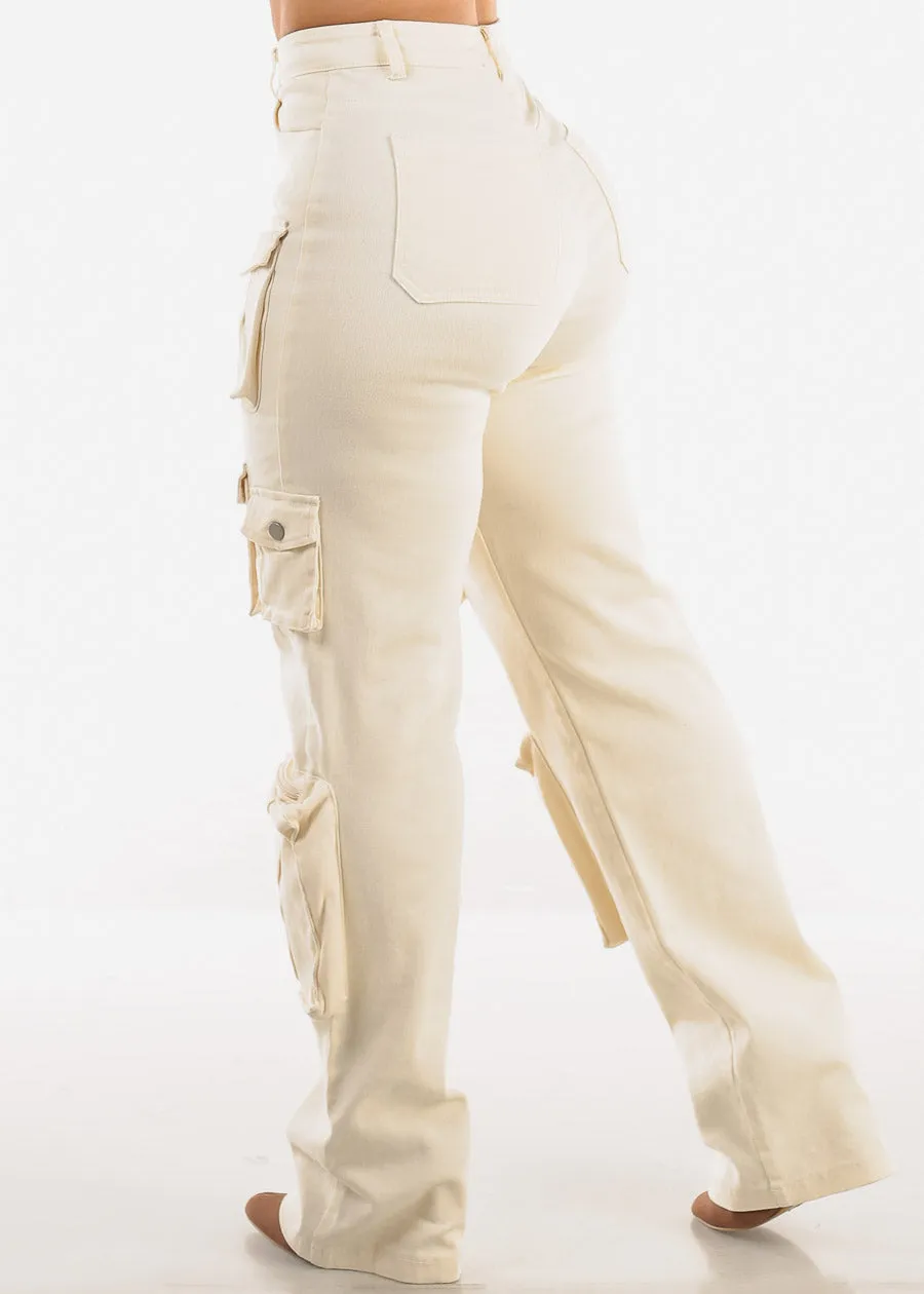 High Waist Utility Cargo Jeans Ivory sold by Moda product image thumbnail 4