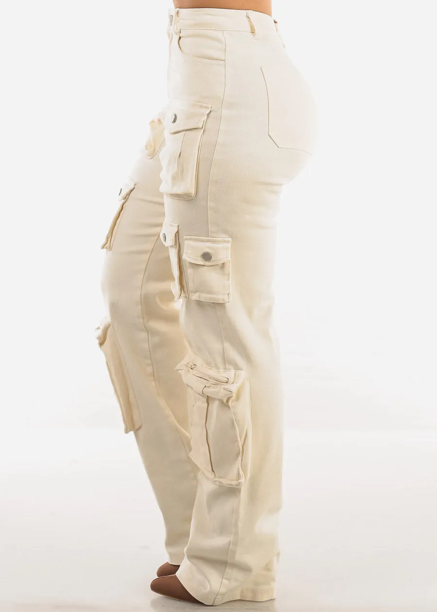 High Waist Utility Cargo Jeans Ivory sold by Moda product image thumbnail 3
