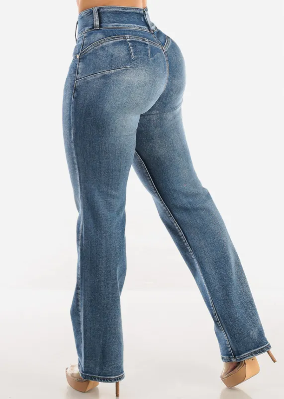 Butt Lift Straight Wide Leg Stretch Jeans Dark Wash sold by Moda