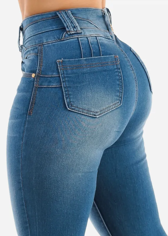 Super High Waist Levantacola Skinny Jeans Med Blue sold by Moda
