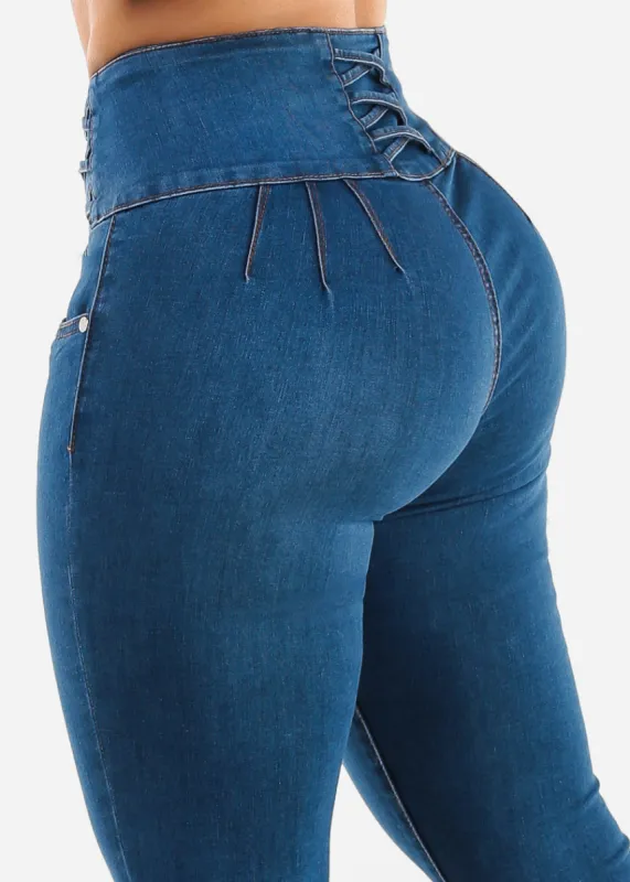 Levantacola High Waist Indigo Skinny Jeans sold by Moda