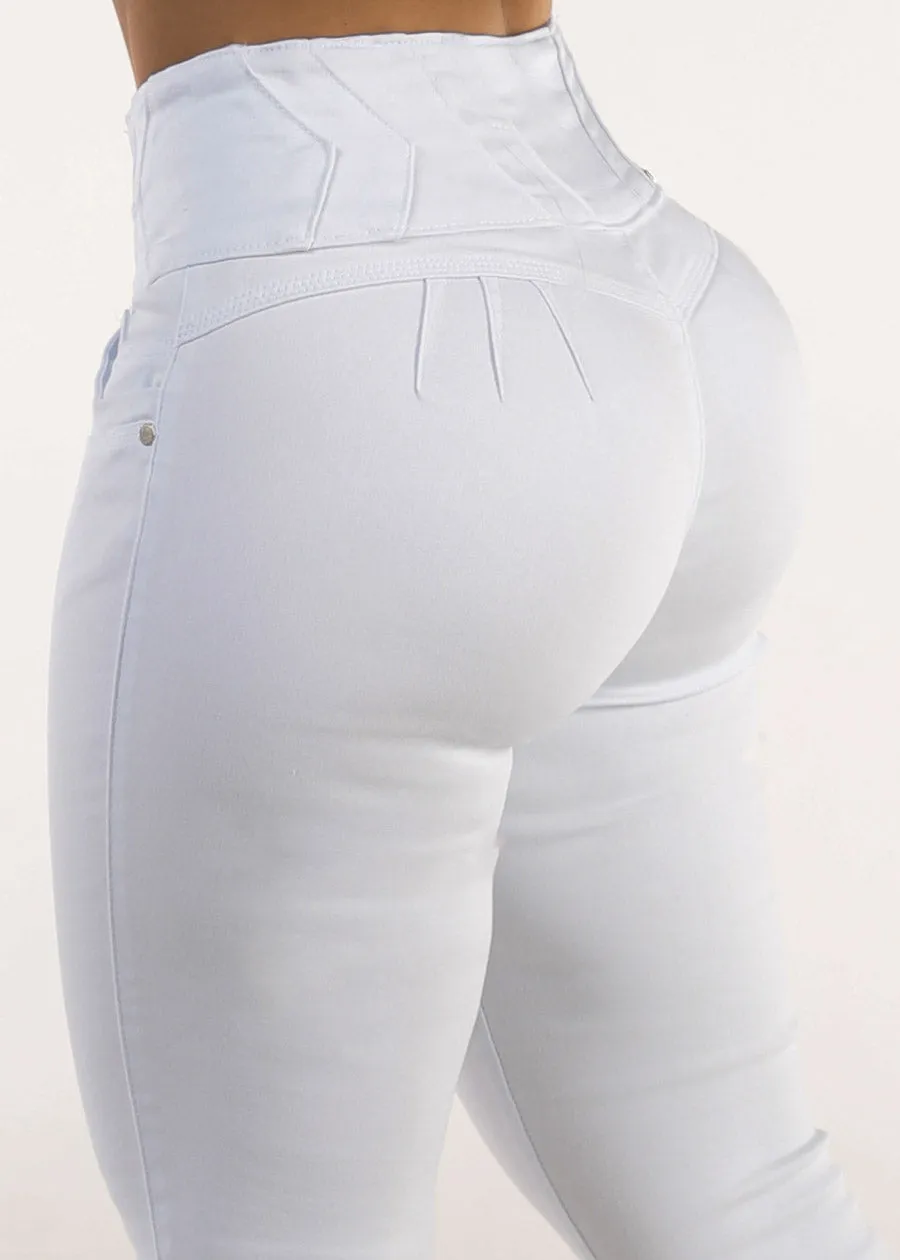 White Levantacola High Waist Skinny Jeans sold by Moda