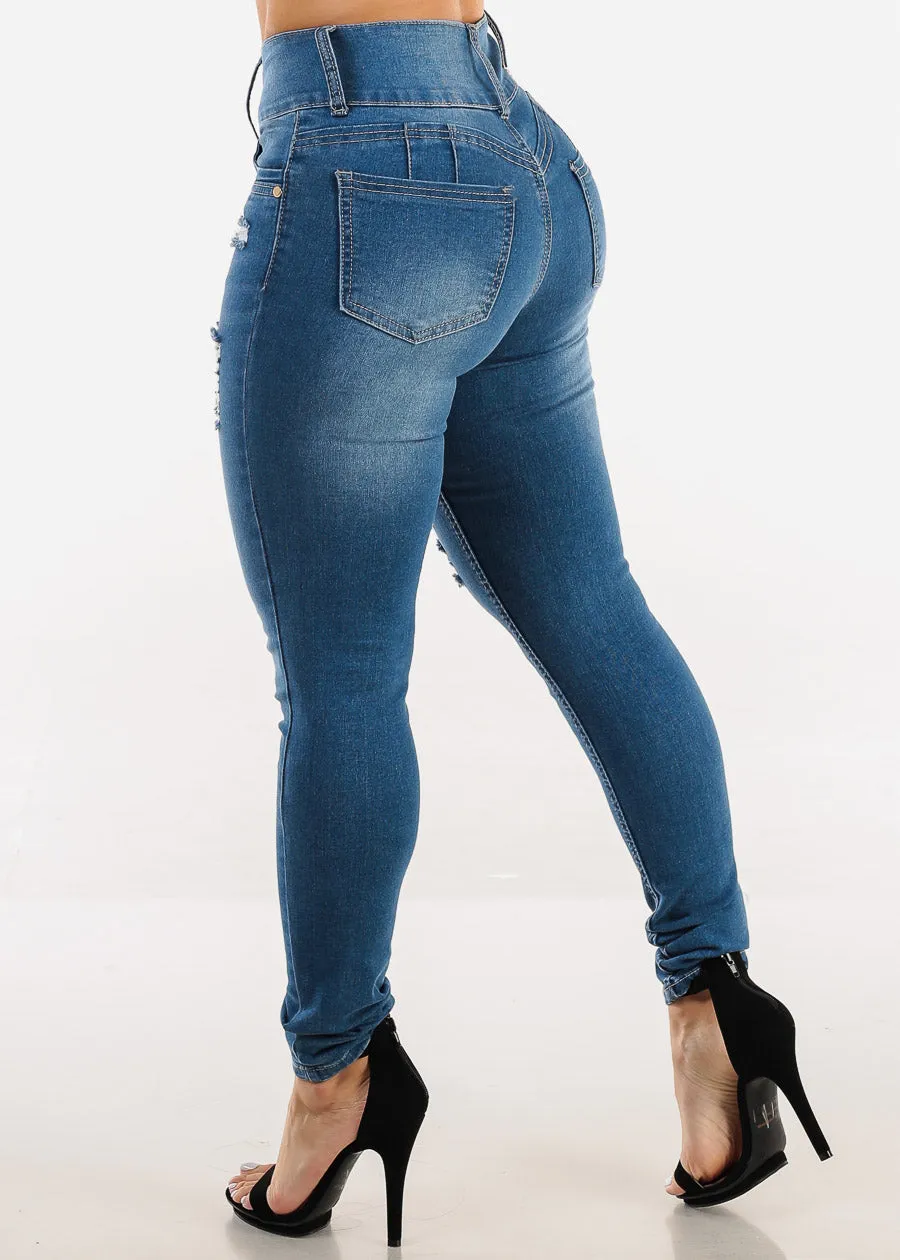 Butt Lift Super High Waist Ripped Skinny Jeans Med Blue sold by Moda product image thumbnail 5