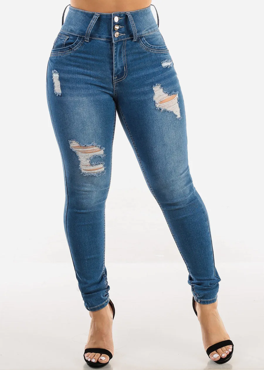 Butt Lift Super High Waist Ripped Skinny Jeans Med Blue sold by Moda product image thumbnail 3