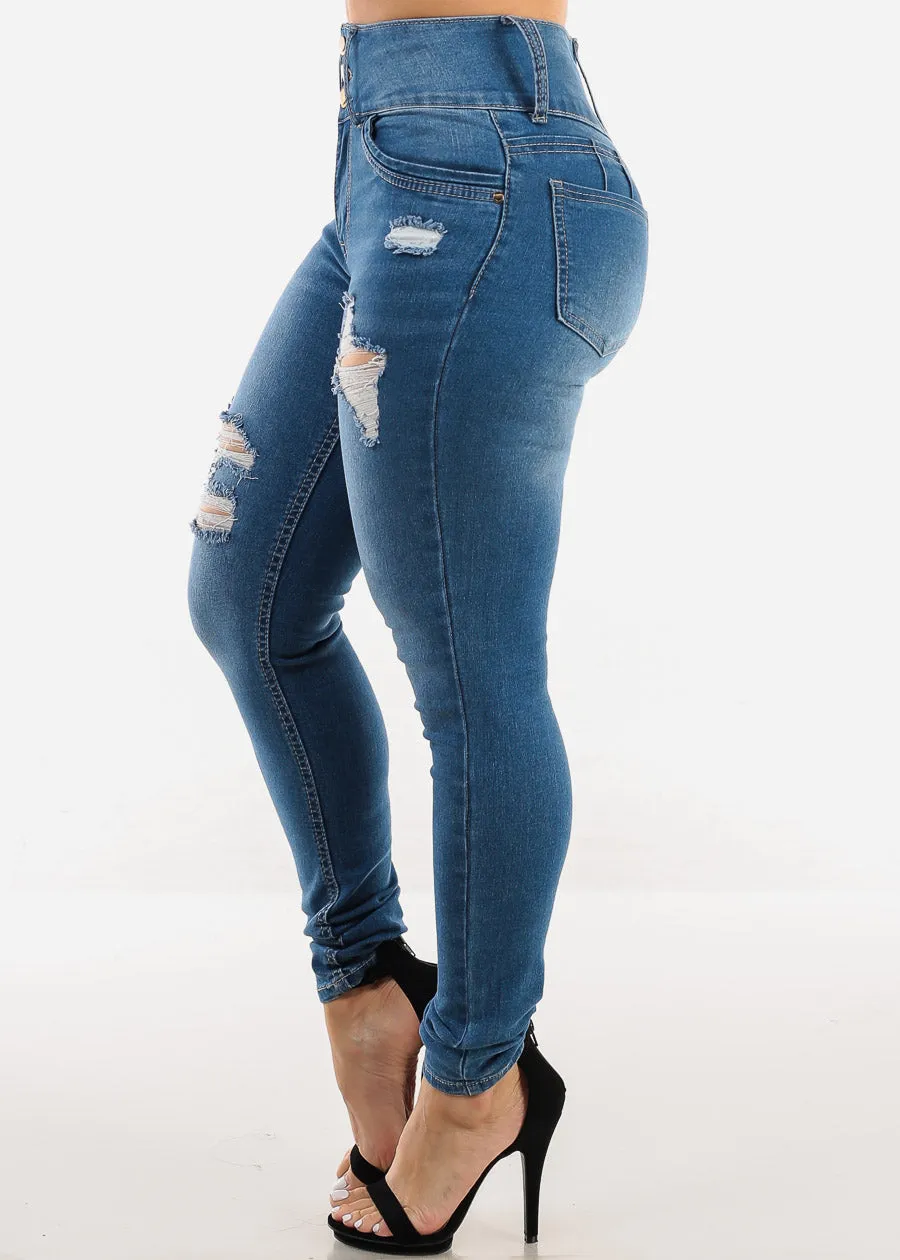 Butt Lift Super High Waist Ripped Skinny Jeans Med Blue sold by Moda product image thumbnail 4