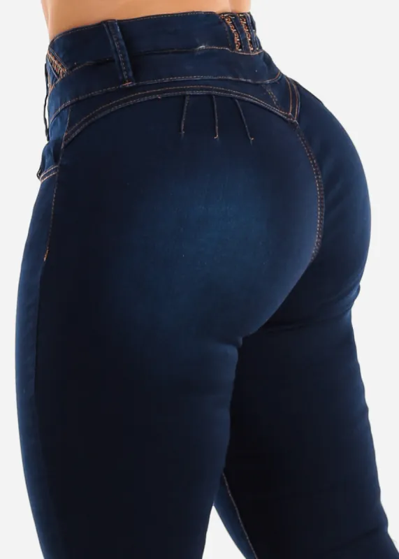 Butt Lift High Waist Skinny Jeans Dark Blue sold by Moda