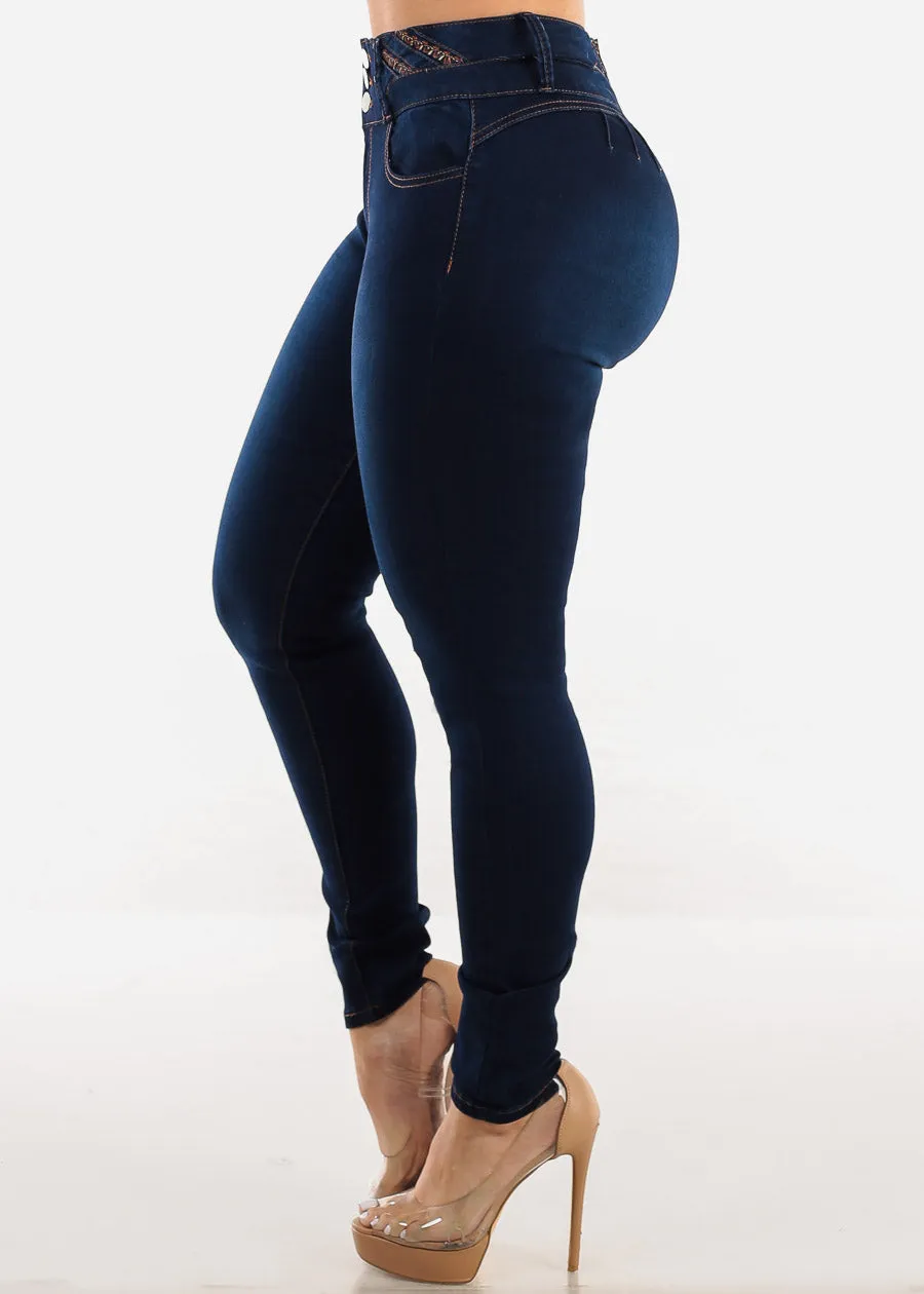 Butt Lift High Waist Skinny Jeans Dark Blue sold by Moda product image thumbnail 5