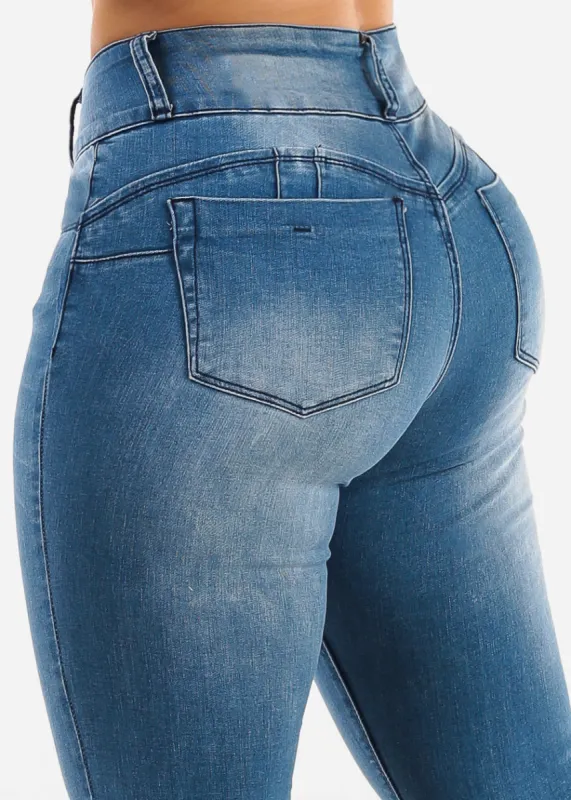 Butt Lift High Waist Skinny Jeans Blue Wash sold by Moda