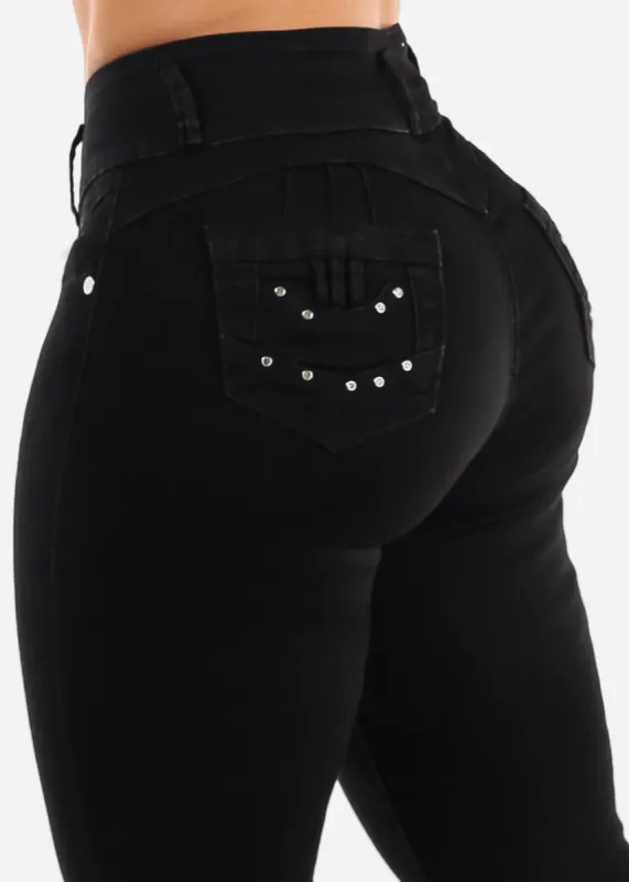 High Rise Levantacola Black Skinny Jeans sold by Moda