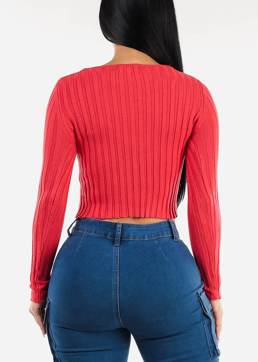 Vneck Long Sleeve Cropped Sweater Red sold by Moda product image thumbnail 4