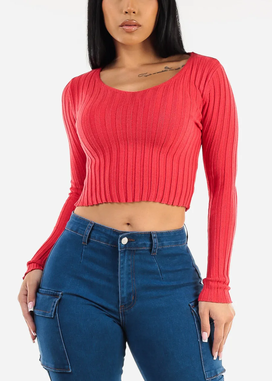 Vneck Long Sleeve Cropped Sweater Red sold by Moda