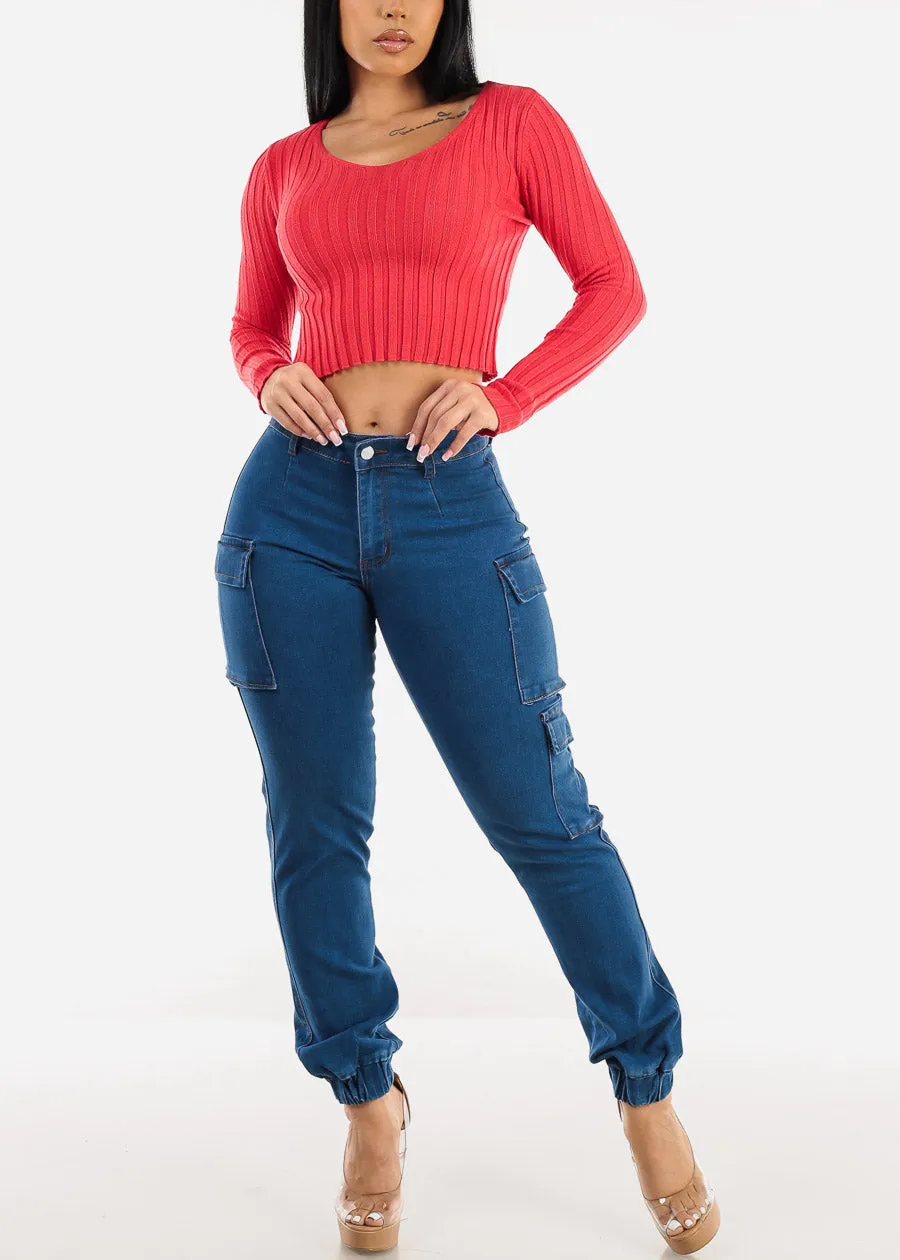Vneck Long Sleeve Cropped Sweater Red sold by Moda product image thumbnail 2