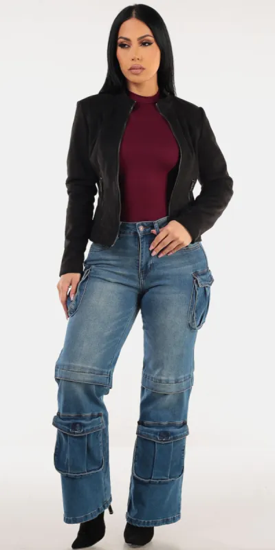 Black Suede Cargo Denim Trio sold by Moda